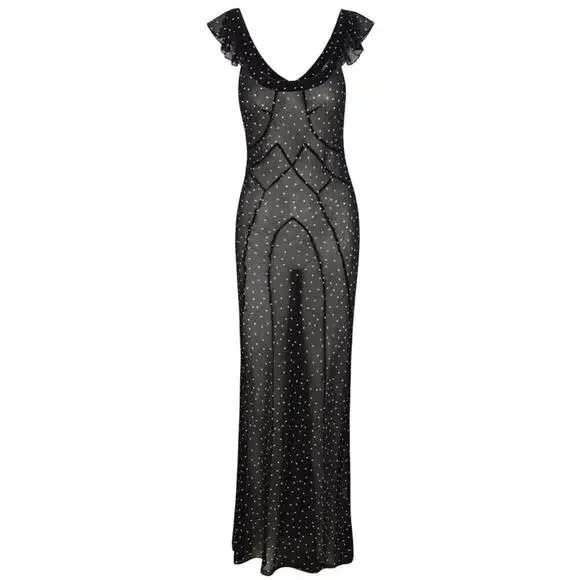 NWT Realisation Lila Silk Polka Dot Short Sleeve Bias Slip Maxi Dress Celestial - Picture 15 of 16